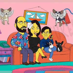 Custom Yellow Character Family Portrait, family illustration, family portrait gift as yellow character