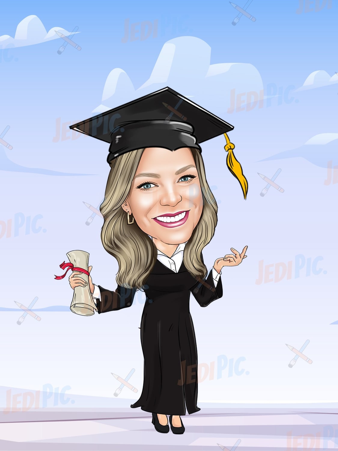 Phd Graduation Gift - Custom Caricature From Photo, Phd Graduation Gift