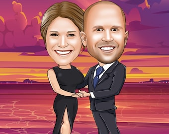 Pintura digital de pareja personalizada, retrato de pareja de la foto, regalo personalizado del Día de San Valentín