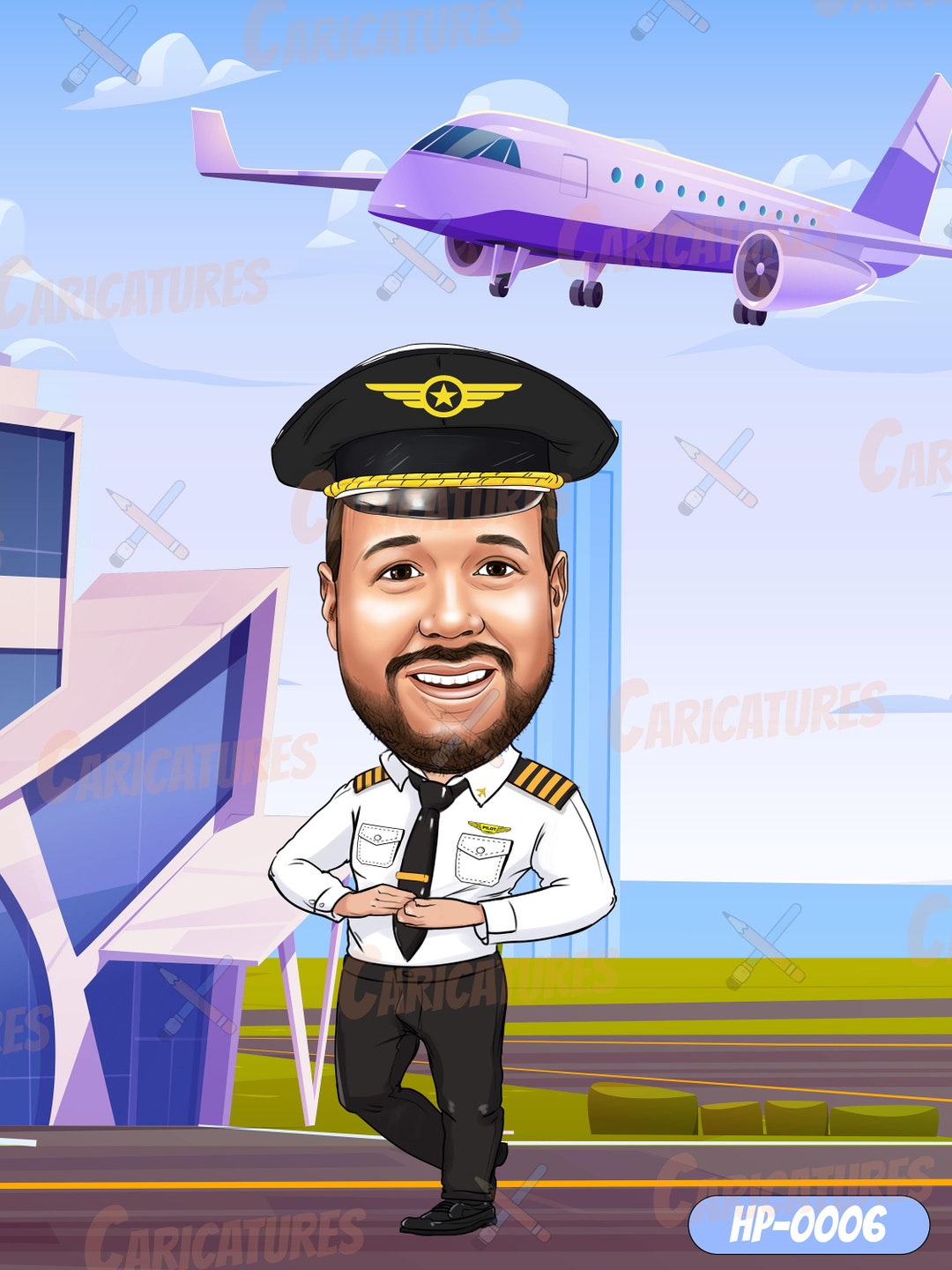 Pilot Gift Custom Cartoon Portrait From Your Photo, Pilot Gift Idea