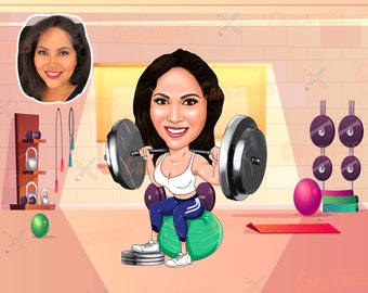 Personal Trainer Gift - Custom cartoon portrait from photo, Fitness instructor gift, gym trainer gift, gym teacher gift