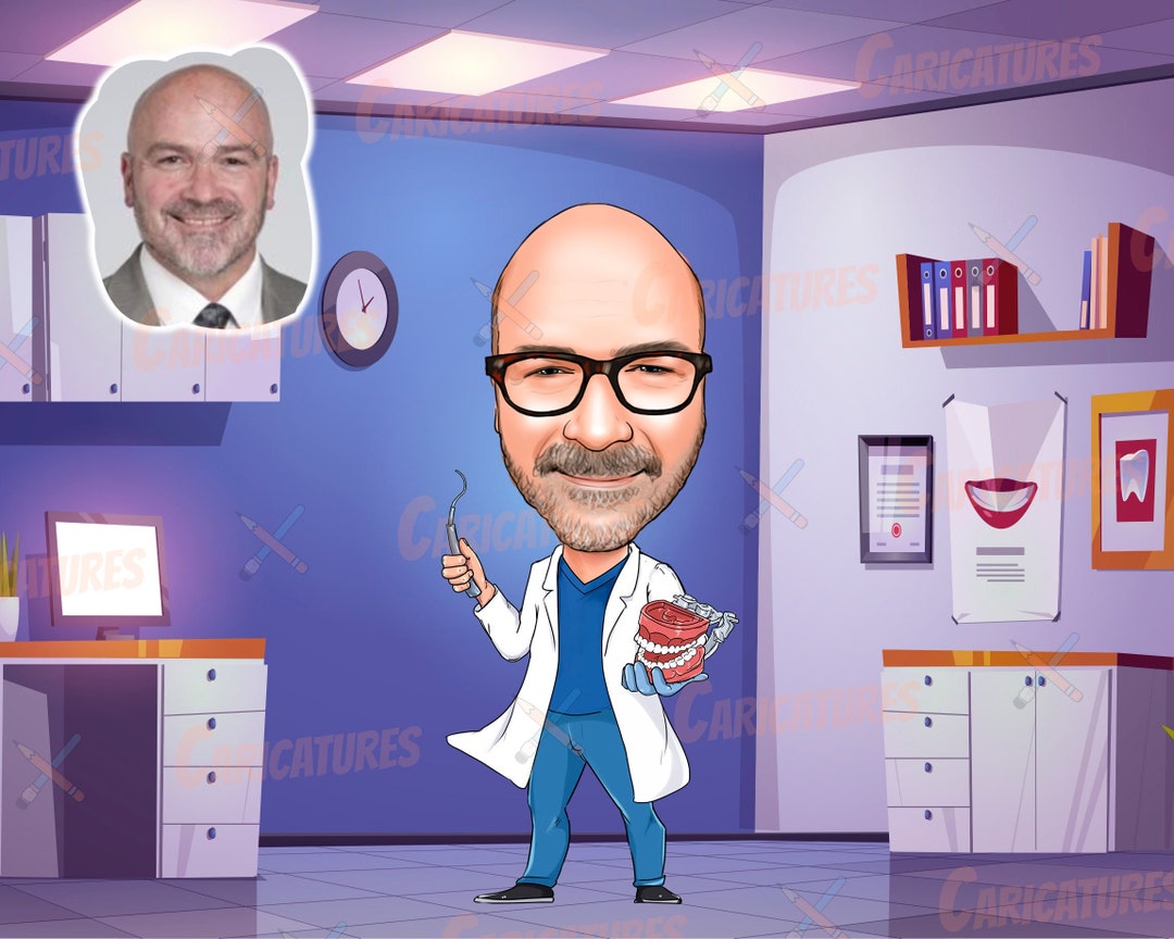 Dentist Gift Dentist Caricature Dentist Cartoon Portrait Etsy