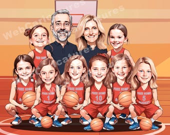 Basketball Coach Gift - Custom Caricature from Photo, basketball team gift, End of Season Gift