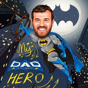 Vatertagsgeschenk, individuelles Familiengeschenk, Superhelden Cartoon Druck, personalisiertes Porträt Geschenk für Papa