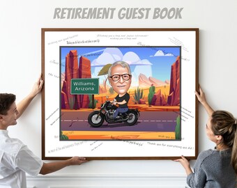 Retirement Guest Book - Caricature Drawing from Photo, reirement card, retirement guestbook