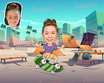 Skateboarder gift - Custom Portrait from your Photo, Skateboard art, skateboarding gifts