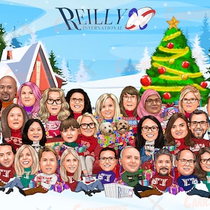 Benutzerdefinierte Firmenweihnachtskarikaturkarte von Fotos, Firmenweihnachtskarten, Feiertagskarte Geschäftsbürofirma