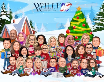 Biglietti di auguri natalizi aziendali personalizzati con caricature da foto, biglietti di auguri natalizi aziendali, biglietti di auguri per le festività, ufficio aziendale