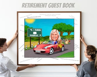Retirement Guest Book - Caricature Drawing from Photo, reirement card, retirement guestbook