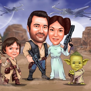 Custom Wars gift for him - Space Wars Portrait, SW gift for him,  Couple Portrait, Family Portrait, Anniversary gift, Couple Illustration