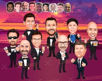 Groomsmen Caricature Drawing - Groomsmen asking gifts, Groomsmen party gifts