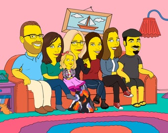 SIMPSONS PORTRAIT on the couch / simpsons family portrait / turn photo into Simpson / Simpsons coach cartoon portrait