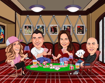 Poker Player Gifts - Custom Cartoon Portrait from your Photo, poker gifts for men, gambler gift, card player gift