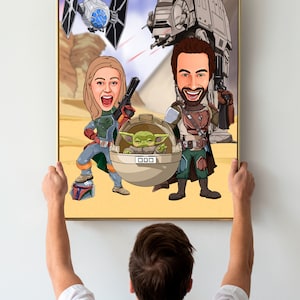 Individuelles Paar oder Familie Jedi Portrait - individuelle Star Wars Geschenke für Ihn, Star Wars Poster, Star Wars Wandkunst