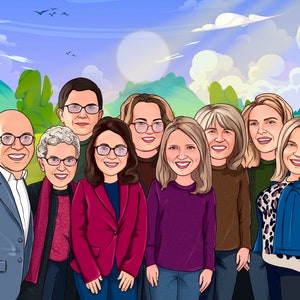 Aangepaste groepsfamiliekarikatuur van foto