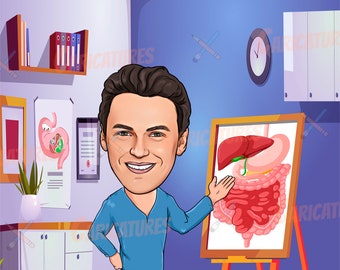 Gastroenterologist gift - Custom Caricature from your Photo, gastroenterology gifts, colon doctor gift