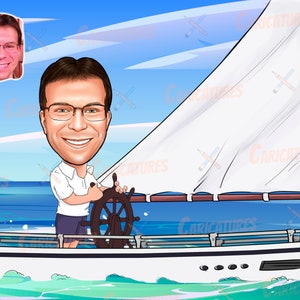 Sailor Gift - Caricatura de dibujos animados personalizada de la foto, regalos para amantes de los barcos, arte de navegación