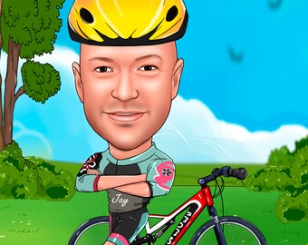 Custom Cyclist Cartoon Portrait Gift