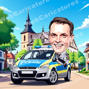 Polizei Ruhestand Geschenk Karikatur vom Foto, Polizei Ruhestand, Polizist Ruhestand Geschenk