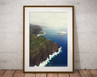 O‘ahu Coast, Honolulu, Hawaii, Coastal, Arial Landscape, Tropical Art Print