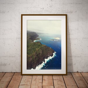 Oahu Coast, Honolulu, Hawaii, Coastal, Arial Landscape, Tropical Art Print image 1