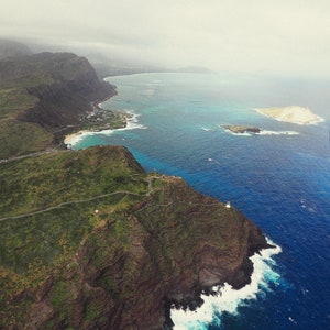 Oahu Coast, Honolulu, Hawaii, Coastal, Arial Landscape, Tropical Art Print image 2