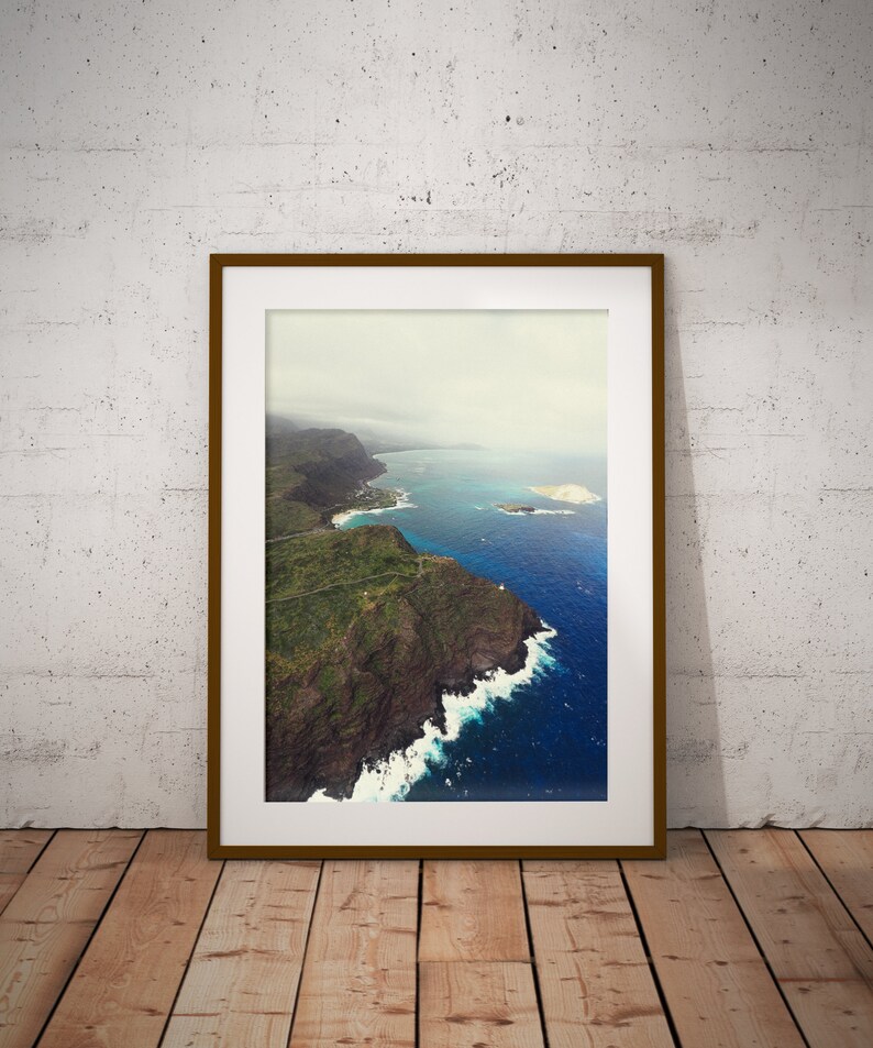 Oahu Coast, Honolulu, Hawaii, Coastal, Arial Landscape, Tropical Art Print image 1