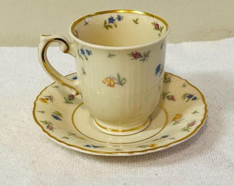 Vintage Syracuse China Teacup and Saucer Suzanne Pattern Federal Shape Pastel Floral Design