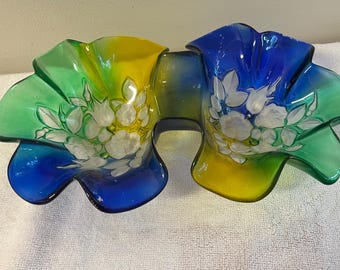 Vintage 1970s Walter Glas German Decorative Double Glass Bowl some DAMAGE READ DESCRIPTION
