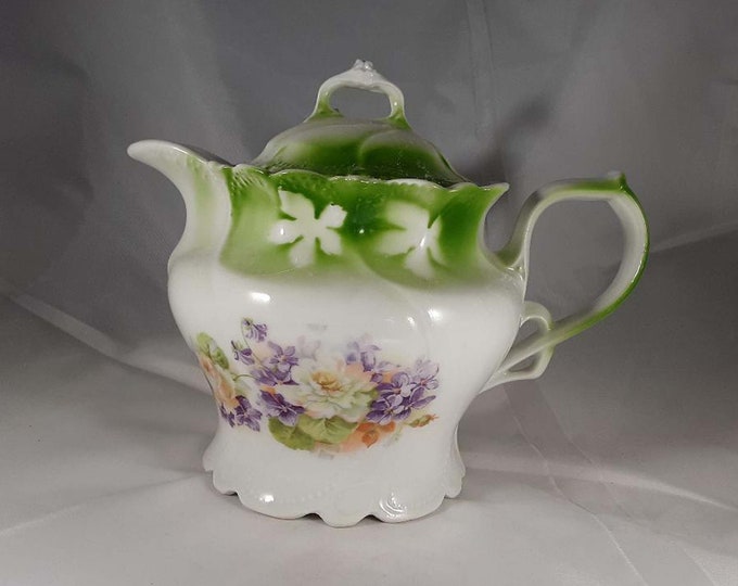 West Germany Teapot Porcelain Teapot Floral Purple Green Etsy