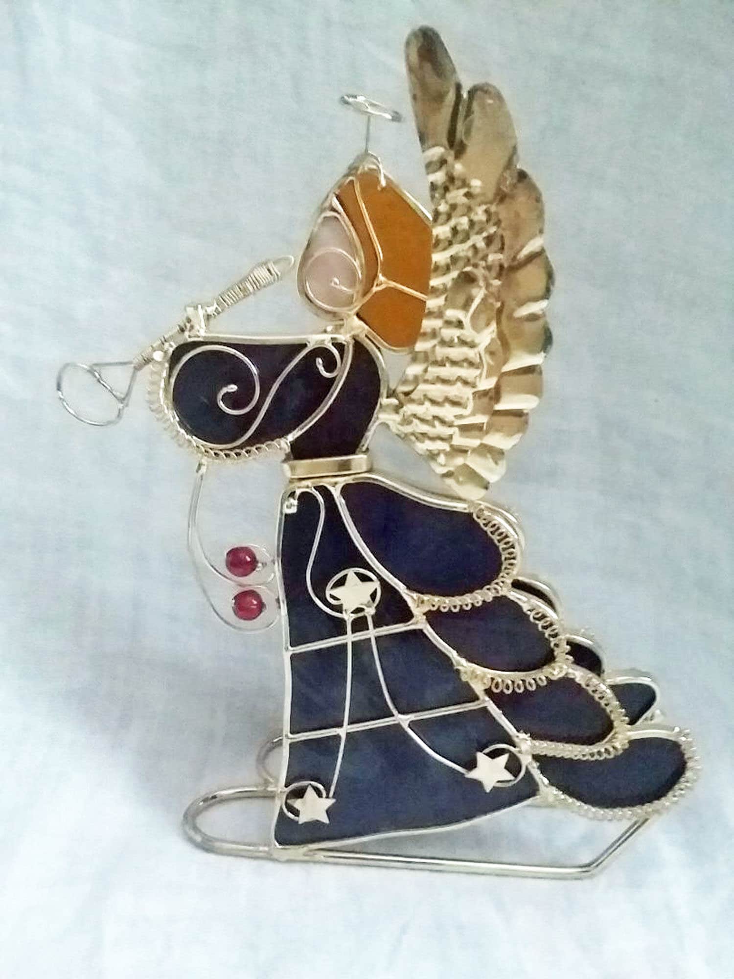 Vintage Angel Votive Candle Holder Stain Glass Purple and Etsy