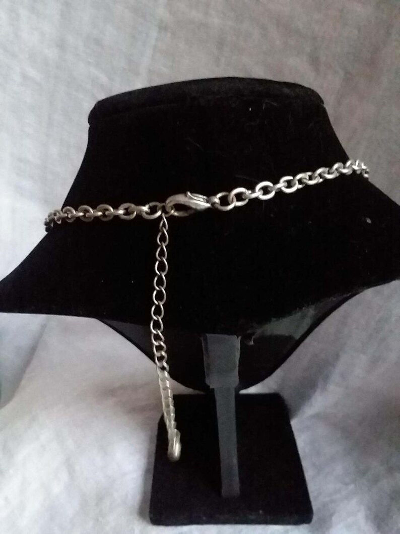 Vintage Necklace Copper Brass On Silver Tone Pounded Metal Half Moon Shape Bib Necklace Crescent Shape