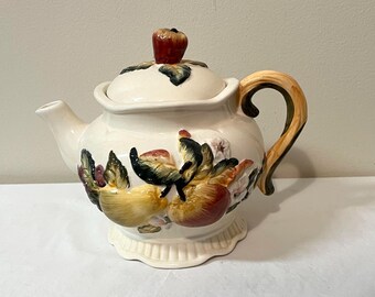 Vintage Ceramic Teapot BICO Fruit and Leaves Hold 48 Fluid Ounces