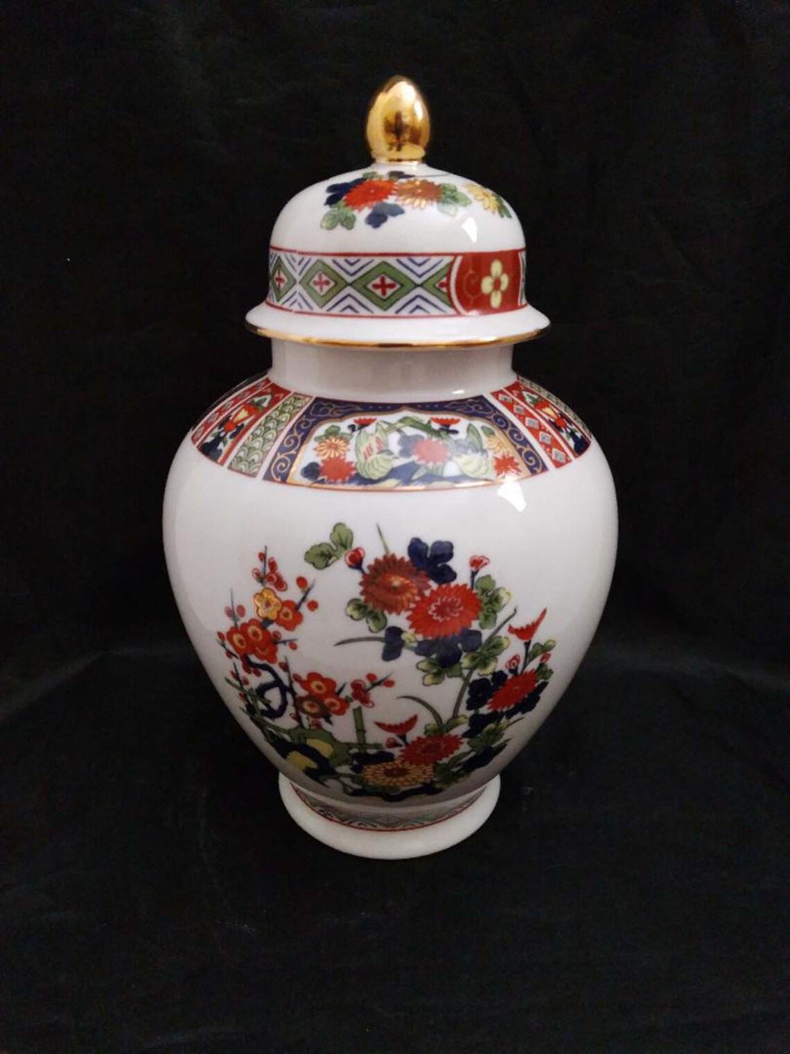 Vintage Japanese Ceramic Ginger Jar Red Blue Gold Floral Etsy