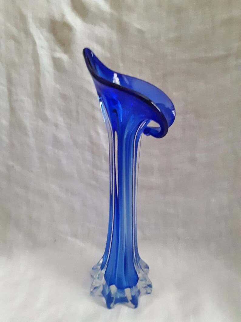 Vintage Murano Glass Vase Cobalt Blue Ribbed Vase Etsy