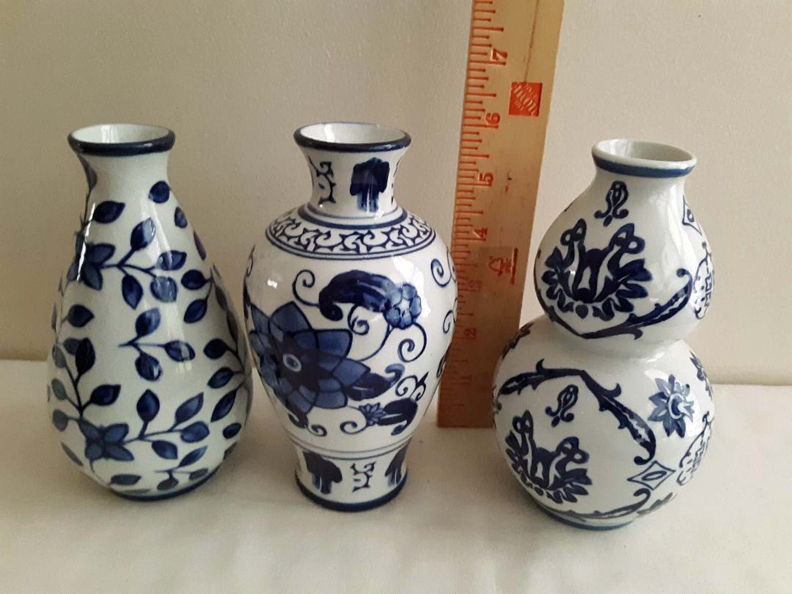 Vintage Bombay Vases Set of 3 Blue and White 6 Inches Tall Etsy