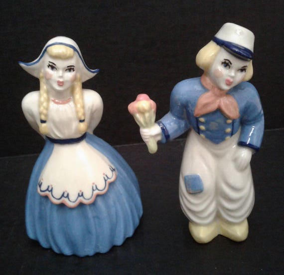 Dutch Figurines Boy and Girl Kissing Ceramic Blue Cream Etsy