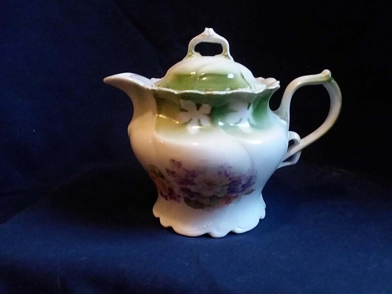 West Germany Teapot Porcelain Teapot Floral Purple Green Etsy