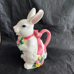 Vintage Rabbit Pitcher Ceramic by New Debco In&#39;tl, 7.5&quot; Tall Whimsical Easter Rabbit Pitcher - Creamer