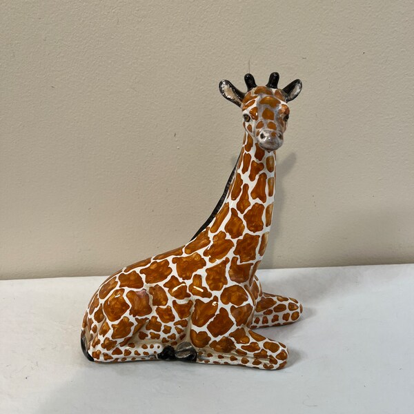 Vintage Italian Ceramic Giraffe Hand Painted Signed Mid-Century