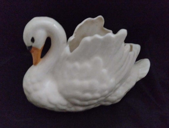 Vintage Ceramic Swan Planter 5 Inches Tall 8 Inches Long With Drainage Hole in Bottom