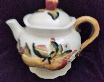 Vintage Ceramic Teapot BICO Fruit and Leaves Hold 48 Fluid Ounces