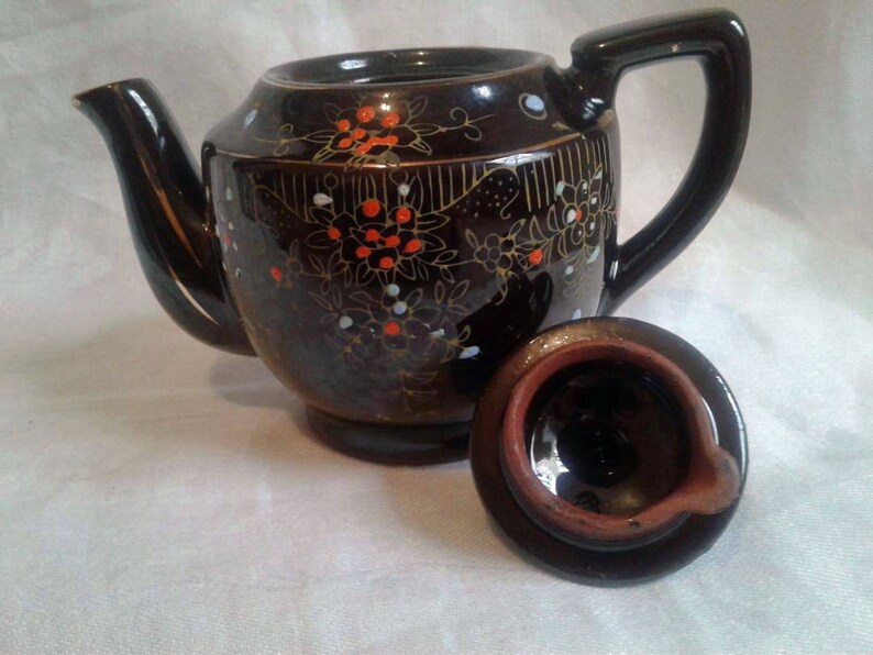 Vintage Japan Red Ware Teapot Brown Betty Teapot Moriage Etsy