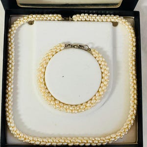 Vintage Freshwater Cultured Pearls Necklace and Bracelet - Woven Strands