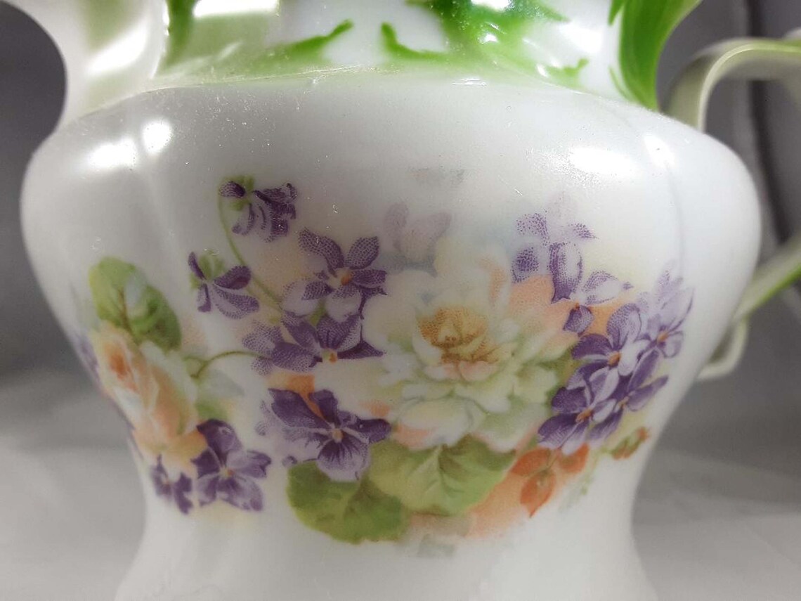 West Germany Teapot Porcelain Teapot Floral Purple Green Etsy