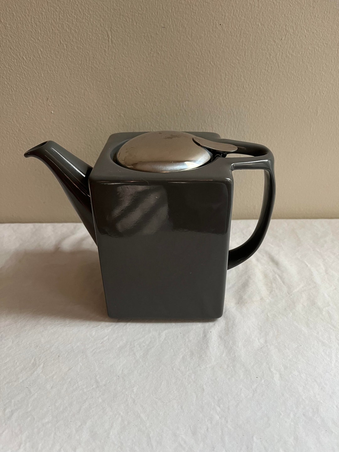 Zero Japan Teapot and Strainer Vintage Rectangular Gray Ceramic Shape ...