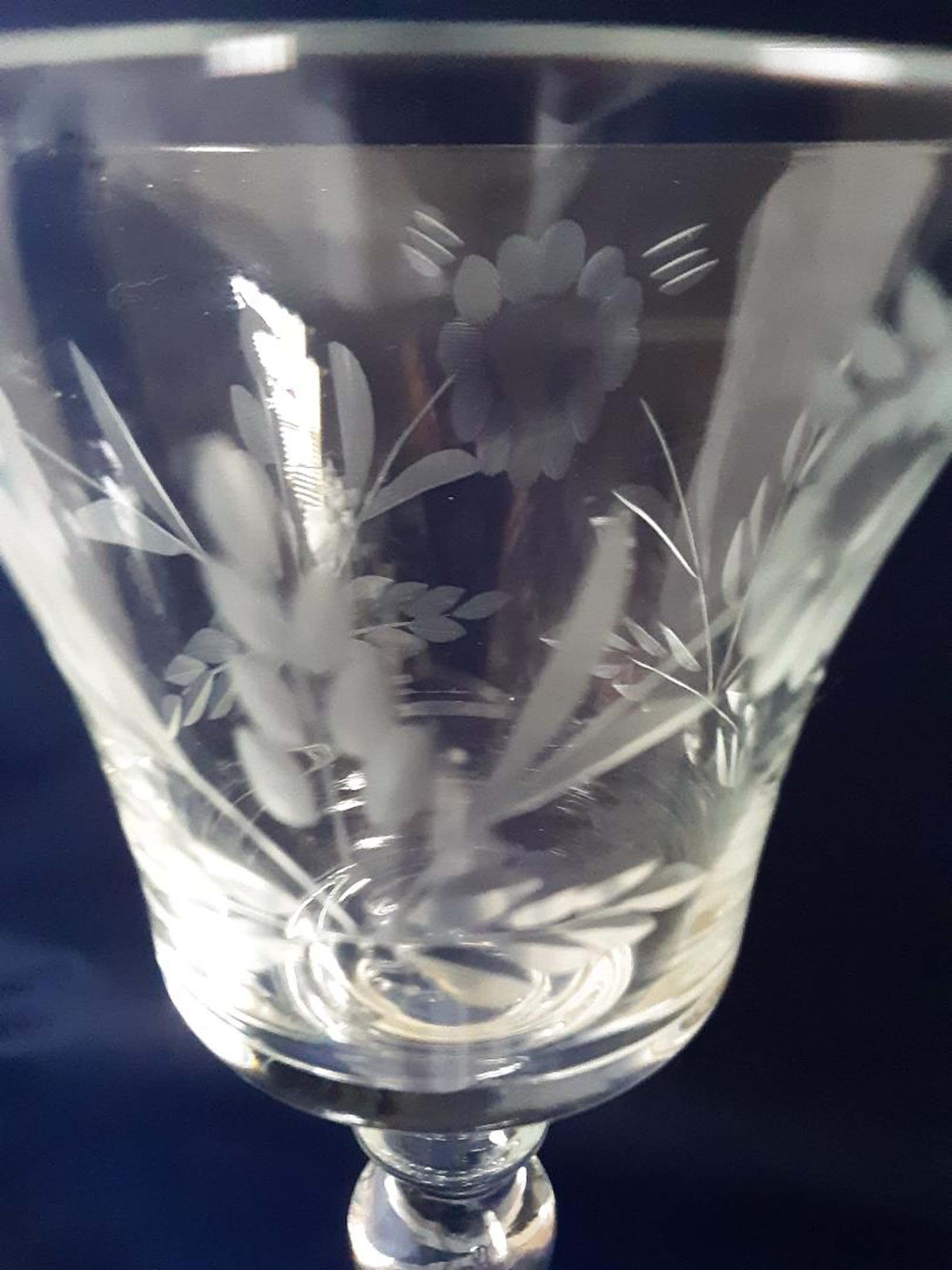 Vintage Etched Stemmed Cordials Set of 4 Glass Cordials Etsy