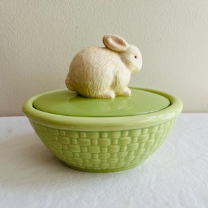 Vintage Hallmark 1990s Ceramic Candy Dish With Bunny on Lid