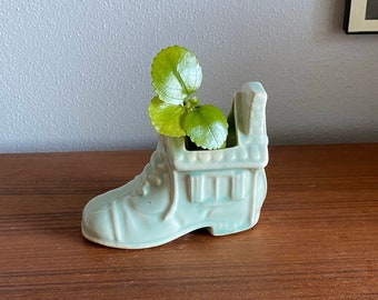 mid century baby shoe planter | light blue shoe house figurine cute baby gift