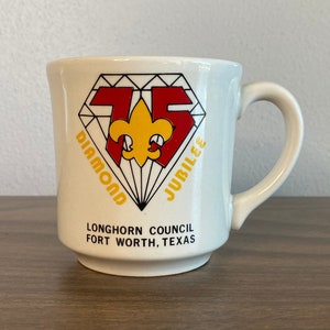 Boy Scouts Diamond Jubilee ceramic coffee mug | Longhorn Council Fort Worth Texas 75 years